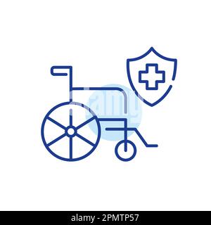 Rollstuhl- und Unfallrehabilitation durch die Krankenkasse. Pixelgenaue, bearbeitbare Konturlinie Stock Vektor