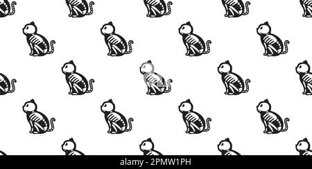 CAT Nahtloses Halloween-Vektormuster isolierte Katze Schädel Knochen Geistersymbol Kitten Hintergrund Stock Vektor