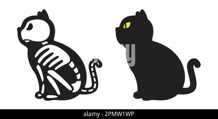Katzenvektor Schädel Halloween-Symbol Skelett-Illustration Doodle Cartoon Stock Vektor