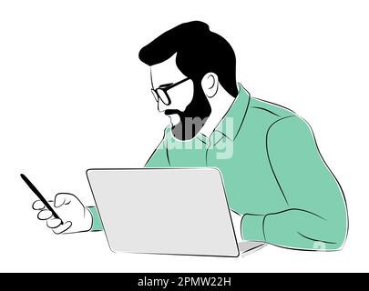 Geschäftsmann mit isoliertem Laptop-Vektor Stock Vektor