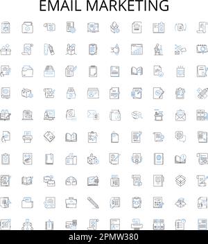 Symbolsammlung für E-Mail-Marketing-Übersicht. E-Mail, Marketing, Kampagnen, Nachrichten, Automatisierung, Listen, Opt-in-Vektorbildsatz. Leads, Newsletter Stock Vektor