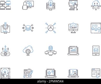 Sammlung digitaler Kontursymbole. Technologie, Computing, Elektronik, Netzwerk, Digitalisierung, Innovation, Online-Vektor- und Illustrationskonzepte Stock Vektor