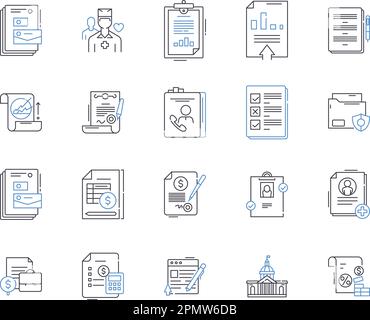 Symbolsammlung für die Gliederung des Versicherungsgeschäfts. Versicherung, Geschäft, Risiko, Deckung, Police, Industrie, Anspruchsvektor und Illustrationskonzept Stock Vektor