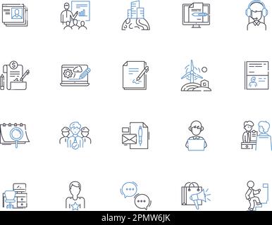 Symbolsammlung für die Übersicht über die Personalbeschaffung. Einstellung, Vorstellungsgespräche, Personalbesetzung, Jobsuche, Lebensläufe, Kandidaten, Vektor und Zeichnungskonzept. Wird Fortgesetzt Stock Vektor