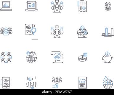 Economy Outline Icons Kollektion. Finanzen, Markt, Vermögen, Kapital, Banken, Umsatz, Handelsvektor und Illustrationskonzept. Wachstum, Aktien Stock Vektor