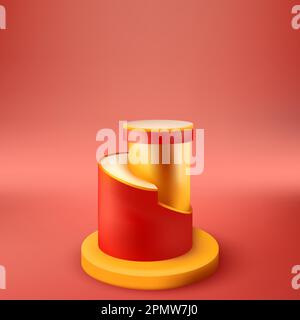 Rotes rundes Produktpodium 3D Hintergrund. Minimales Szenenlayout für Vorführung, Werbeanzeige. Abstrakte geometrische Vektorformen Stock Vektor