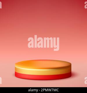 Abstraktes 3D-Rendering der Produktplatzierungsform mit Kopierbereich. Modernes rundes Podium in Rot und Gold. Stock Vektor