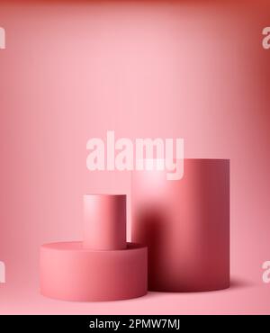 Podium 3D Vektor realistisch. Zylindrische runde Podien zur Warenpräsentation. Stock Vektor