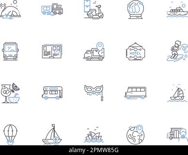 Reisende Personen umreißen die Icons-Sammlung. Reisende, Voyager, Roamers, Entdecker, Abenteurer, Wanderer, Reisebegleiter, Vektor und Illustration Stock Vektor