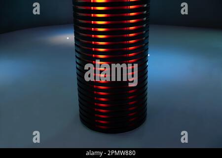 Beleuchtete rote Streifen auf einer modernen Säule in der Schweiz. Stockfoto