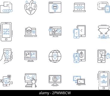 Internet und Gadjets stellen die Symbolsammlung dar. Gadgets, Internet, Technologie, Geräte, Konnektivität, Computer, Netzwerkvektor und Illustration Stock Vektor