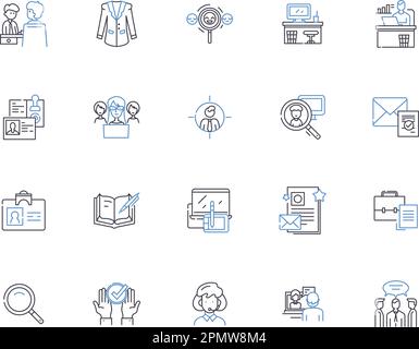 HR-Manager stellt Symbolsammlung vor. HR, Manager, Personal, Ressourcen, Personal, Konzeptsatz „Verwalten“, „Personalbeschaffungsvektor“ und „Illustration“. Schulung Stock Vektor