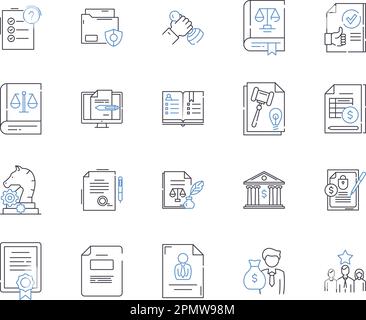 Symbolsammlung für rechtliche Gliederung. Law, Business, Legal, Corporate, Contract, Konzeptsatz für Rechtsstreitigkeiten, Vertragsvektor und Illustration Stock Vektor