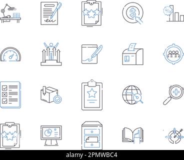 Symbolsammlung für Produktivitäts-Gliederung. Effizienz, Output, Qualität, Wohlstand, Prozess, Exzellenz, fruchtbare Vektor- und Illustrationskonzepte Stock Vektor