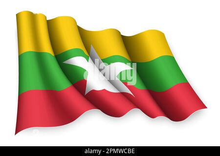Realistisch winkende Flagge von Myanmar Stock Vektor