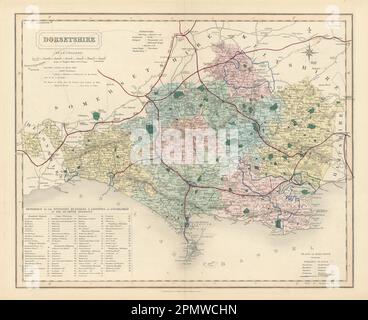 Dorsetshire Antique County Karte von J & C Walker. Eisenbahn und Stadtbezirke 1870 Stockfoto