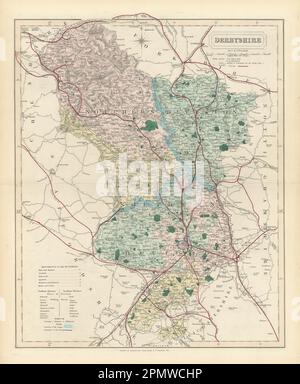 Derbyshire Antique County Karte von J & C Walker. Eisenbahn und Stadtbezirke 1870 Stockfoto