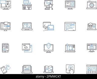 Symbolsammlung für Internetumrisse. NET, Web, Online, WiFi, Webbing, Konzeptsatz für Cyberspace, Netzwerkvektor und Illustration. Bandbreite, Streaming Stock Vektor