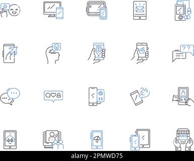 Symbolsammlung für Mobiltechnologie. Smartphone, Apps, Mobil, Drahtlos, Netzwerk, Telekommunikations-, Internet-Vektor- und Illustrationskonzept Stock Vektor