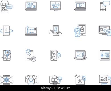 Symbolsammlung der Gadjets-Modellstruktur. Gadgets, Technologie, Elektronik, Telefone, Geräte, Vektor- und Zeichnungskonzeptsatz für Computer, Laptops. Kameras Stock Vektor