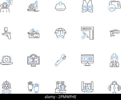 Symbolsammlung der Modellstruktur des Builders. baumeister, Baumeister, Architekt, Bauunternehmer, Maurer, Zimmermann, Renovierungsvektor und Zeichnungskonzept Stock Vektor