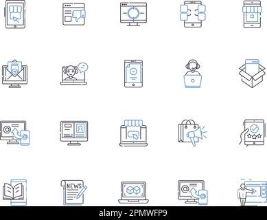 Sammlung von Symbolen der Medienstruktur. Medien, Journalismus, Rundfunk, Zeitungen, Radio, Konzeptset Fernsehen, Soziales Vektor und Illustration. Internet Stock Vektor