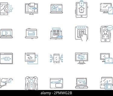 Internet und Gadjets stellen die Symbolsammlung dar. Gadgets, Internet, Technologie, Geräte, Konnektivität, Computer, Netzwerkvektor und Illustration Stock Vektor