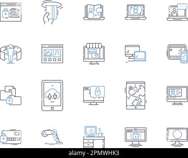 Internet und Gadjets stellen die Symbolsammlung dar. Gadgets, Internet, Technologie, Geräte, Konnektivität, Computer, Netzwerkvektor und Illustration Stock Vektor