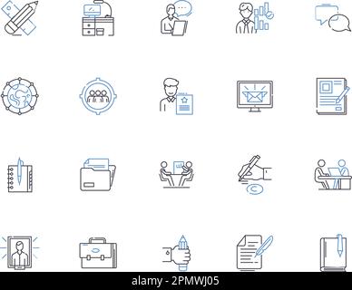 HR-Manager stellt Symbolsammlung vor. HR, Manager, Personal, Ressourcen, Personal, Konzeptsatz „Verwalten“, „Personalbeschaffungsvektor“ und „Illustration“. Schulung Stock Vektor