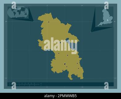 Buckinghamshire, Verwaltungsbezirk England - Großbritannien. Durchgehende Farbform. Standorte der wichtigsten Städte der Region. Zusätzliche Eckpunkte Stockfoto