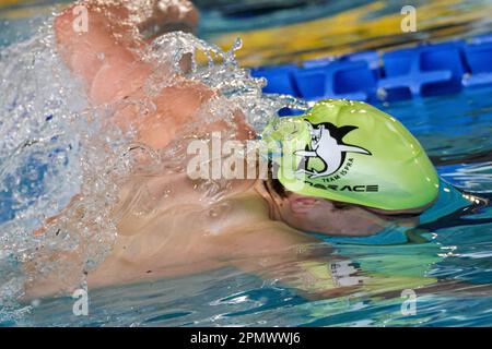 Riccione, Italien. 15. April 2023. Während des Rennens bei der UnipolSai Absolute Italian Swimming Championship Frühlingssaison 22/23 Vormittagssitzung in Riccione (Italien) am 15. April 2023 Guthaben: Live Media Publishing Group/Alamy Live News Stockfoto