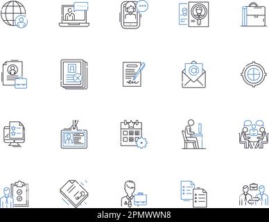 HR-Manager stellt Symbolsammlung vor. HR, Manager, Personal, Ressourcen, Personal, Konzeptsatz „Verwalten“, „Personalbeschaffungsvektor“ und „Illustration“. Schulung Stock Vektor