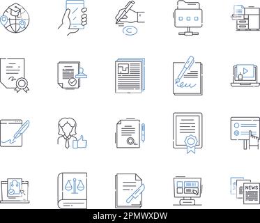 Symbolsammlung des Lernmanagementsystems. LMS, Kursunterlagen, eLearning, Pädagogik, Schulung, Klassen, Bewertungsvektor und Illustration Stock Vektor