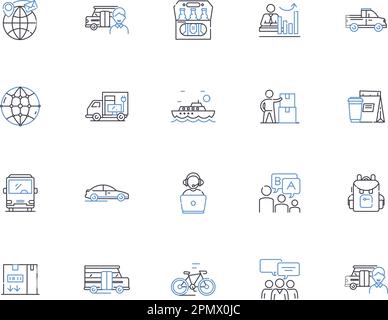 Symbolsammlung für die Modellstruktur der Lagerverwaltung. Lagerhaltung, Bestand, Logistik, Versand, Automatisierung, Ergonomie, Prozessvektor und Illustration Stock Vektor