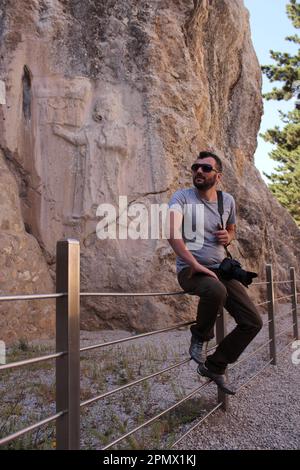 Ein Reisefotograf, der in der Türkei mit der Kamera aufgenommen wurde Stockfoto