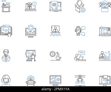 Symbolsammlung der Arbeitsstruktur. Beschäftigung, Beschäftigung, Arbeit, Funktion, Verdienst, Konzeptsatz für Vektor und Illustration wird ausgeführt und ausgeführt Stock Vektor