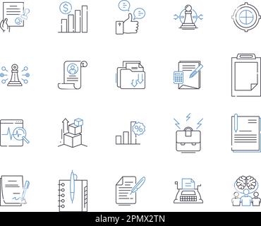 Symbolsammlung für Produktivitäts-Gliederung. Effizienz, Output, Qualität, Wohlstand, Prozess, Exzellenz, fruchtbare Vektor- und Illustrationskonzepte Stock Vektor