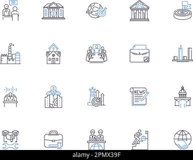 Ikonensammlung für Regierungssymbole. Autorität, Gesetzgebung, Bürokratie, Demokratie, Verordnung, Regel-, Sicherheitsvektor- und Illustrationskonzept Stock Vektor