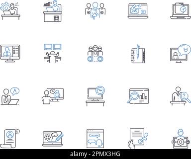 Symbolsammlung der Arbeitsstruktur. Beschäftigung, Beschäftigung, Arbeit, Funktion, Verdienst, Konzeptsatz für Vektor und Illustration wird ausgeführt und ausgeführt Stock Vektor