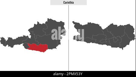 Karte des österreichischen Bundesstaates Kärnten und Lage auf der österreichischen Karte Stock Vektor
