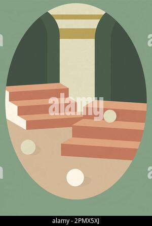 Plakat mit minimalistischer Architektur und Elementen der Treppe. Stock Vektor