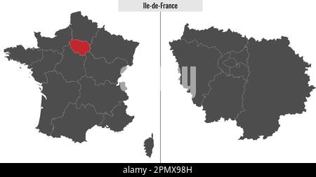 Karte der französischen Region Ile-de-France und Lage auf französischer Karte Stock Vektor