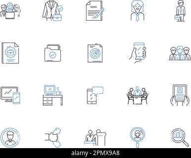 HR-Manager stellt Symbolsammlung vor. HR, Manager, Personal, Ressourcen, Personal, Konzeptsatz „Verwalten“, „Personalbeschaffungsvektor“ und „Illustration“. Schulung Stock Vektor