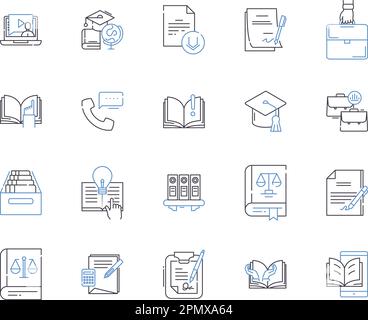 Symbolsammlung des Lernmanagementsystems. LMS, Kursunterlagen, eLearning, Pädagogik, Schulung, Klassen, Bewertungsvektor und Illustration Stock Vektor