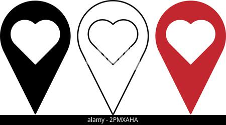 Herzförmige Positionsnadel, Symbol, Schild, Sucher, gps. Alles gute zum Valentinstag Stock Vektor