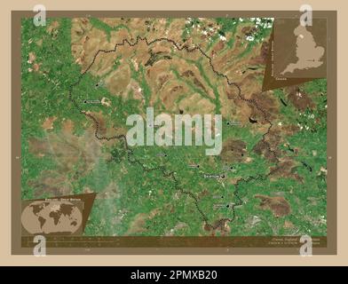 Craven, nicht-Großstadtbezirk von England - Großbritannien. Satellitenkarte mit niedriger Auflösung. Standorte und Namen der wichtigsten Städte der Region. Ecke Stockfoto