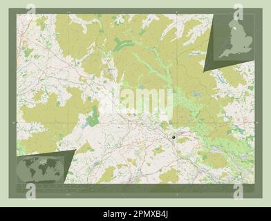 Craven, nicht-Großstadtbezirk von England - Großbritannien. Straßenkarte Öffnen. Eckkarten für zusätzliche Standorte Stockfoto