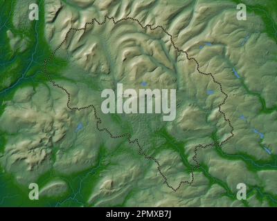Craven, nicht-Großstadtbezirk von England - Großbritannien. Farbige Höhenkarte mit Seen und Flüssen Stockfoto