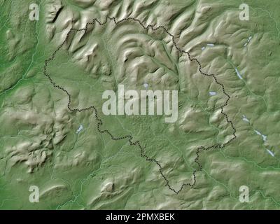 Craven, nicht-Großstadtbezirk von England - Großbritannien. Höhenkarte im Wiki-Stil mit Seen und Flüssen Stockfoto