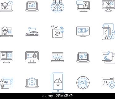 Internet und Gadjets stellen die Symbolsammlung dar. Gadgets, Internet, Technologie, Geräte, Konnektivität, Computer, Netzwerkvektor und Illustration Stock Vektor